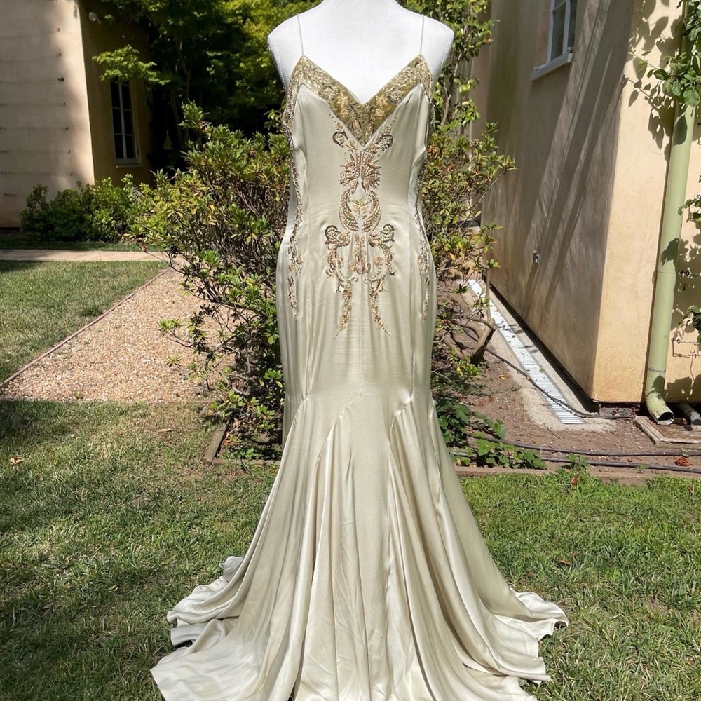 Vintage Roberto Cavalli Gold Embroidered Maxi Dress